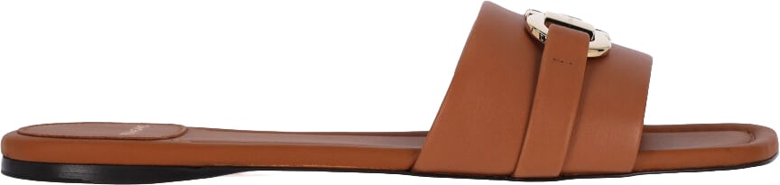 Ferragamo Brown Calf Leather Slip-On Gancini Sandals Bruin