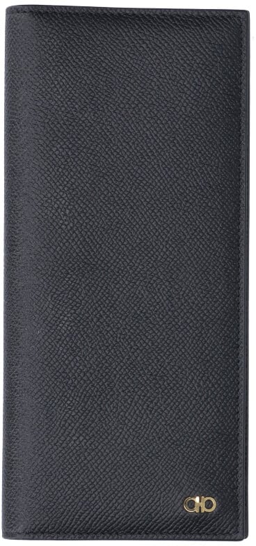 Ferragamo Black Compact Minimalist Smooth Leather Wallet Zwart