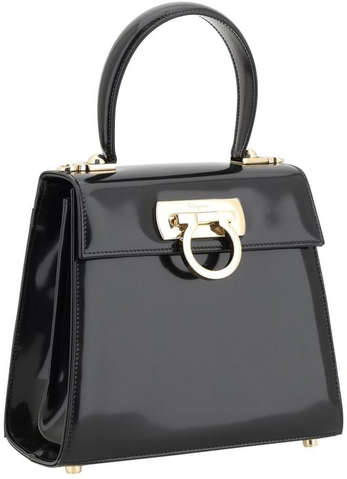 Ferragamo Ferragamo Black Calf Leather Bos Taurus Handbag Zwart
