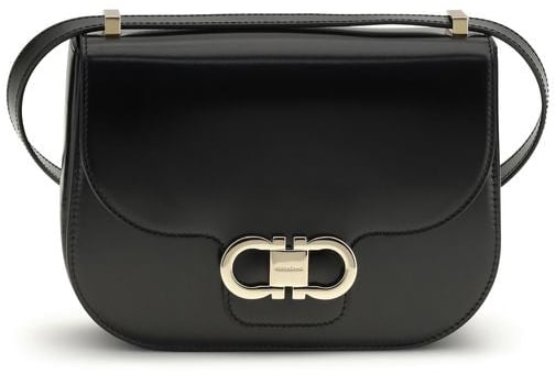 Ferragamo Ferragamo Black Calf Leather Bos Taurus Shoulder Bag Zwart