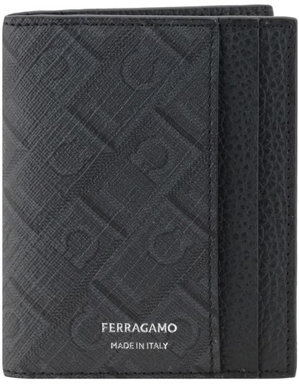 Ferragamo Ferragamo Black Calf Leather Bos Taurus Wallet Zwart