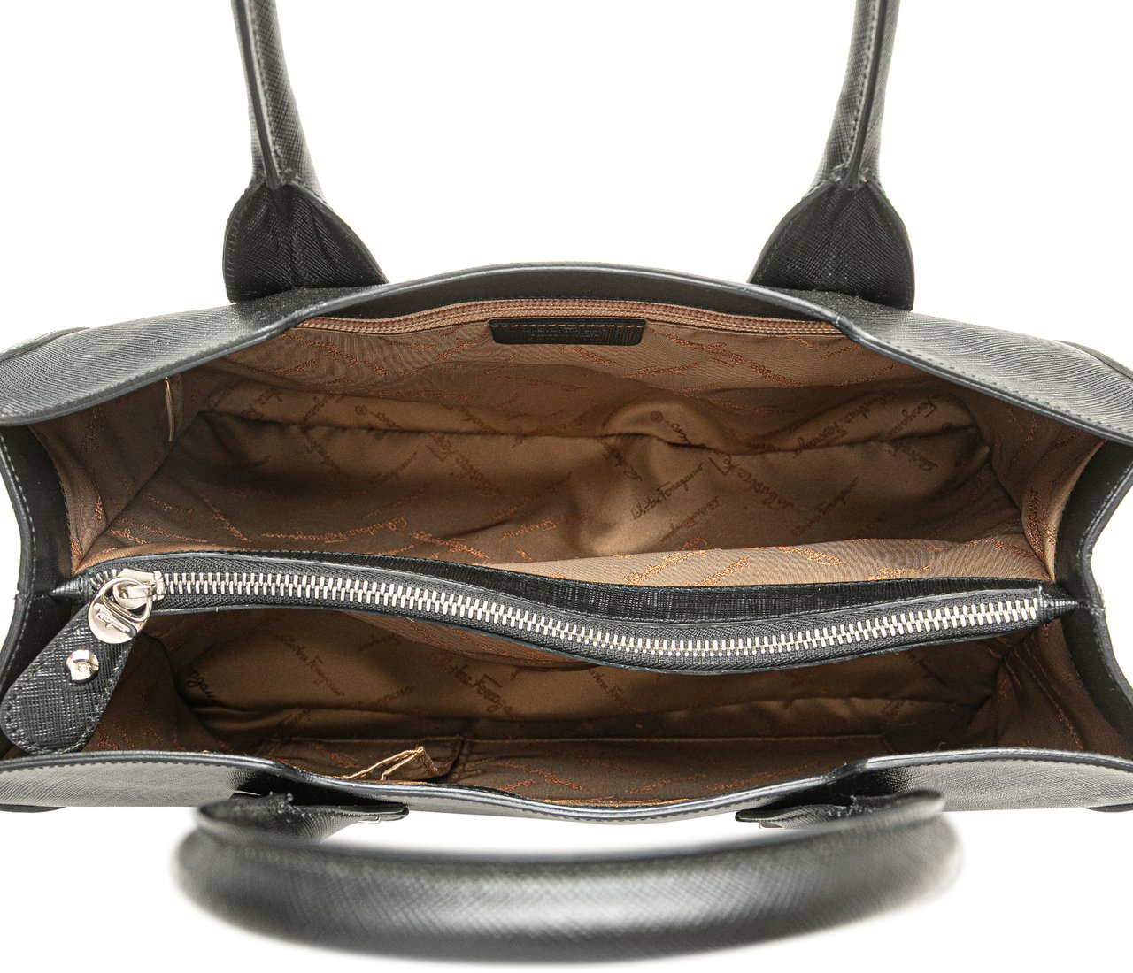 Ferragamo Leather Double Gancini Tote Zwart