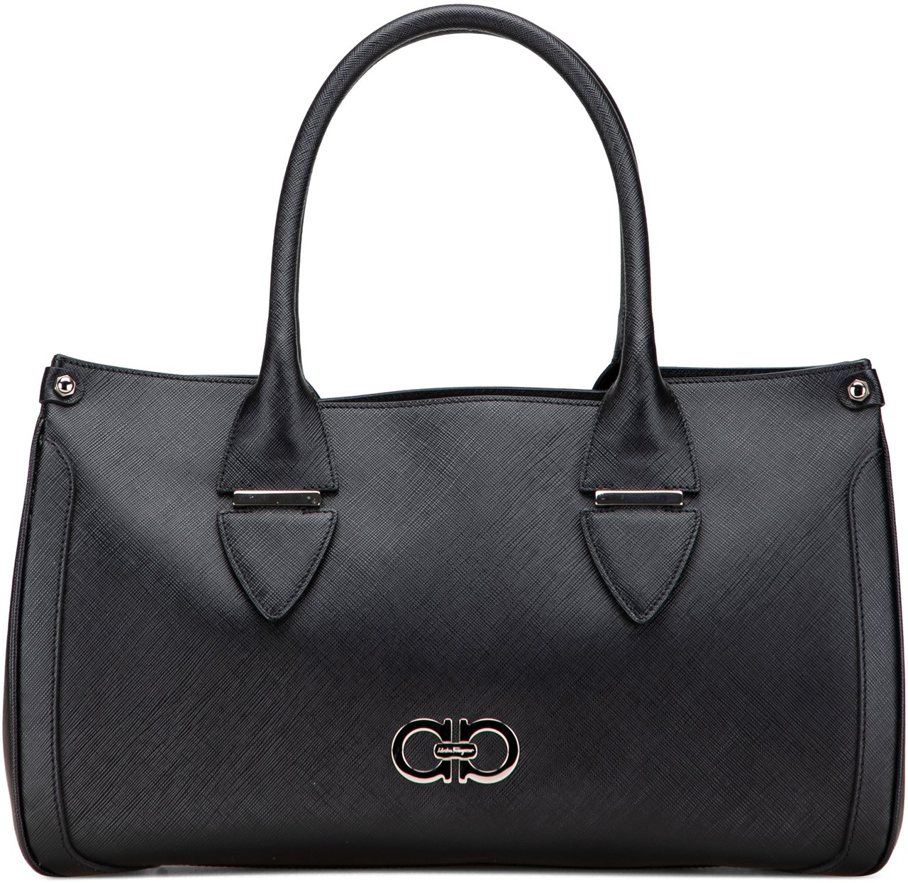 Ferragamo Leather Double Gancini Tote Zwart