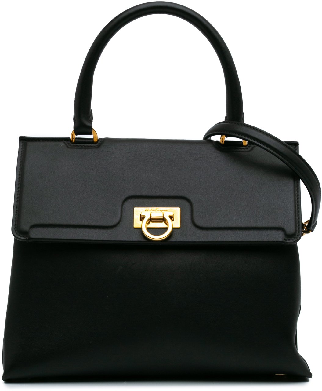Ferragamo Leather Gancini Trifolio Satchel Zwart