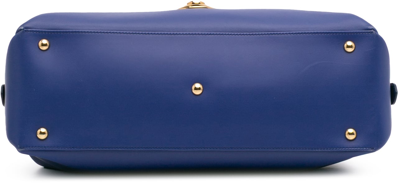 Ferragamo Leather Fiamma East West Tote Blauw