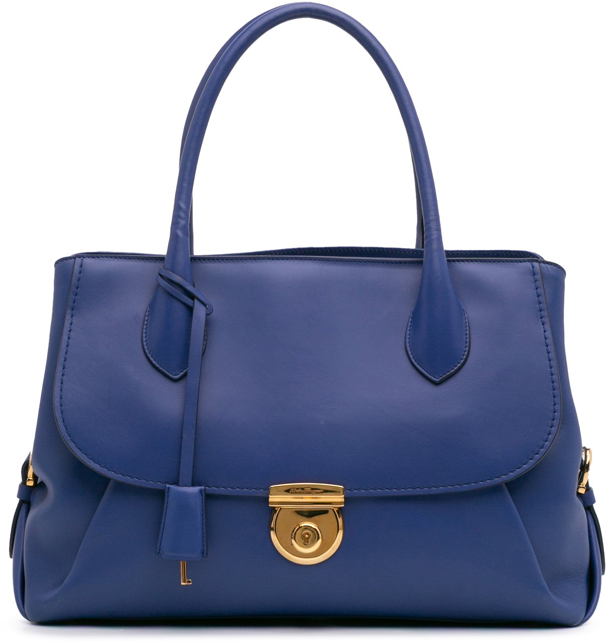 Ferragamo Leather Fiamma East West Tote Blauw