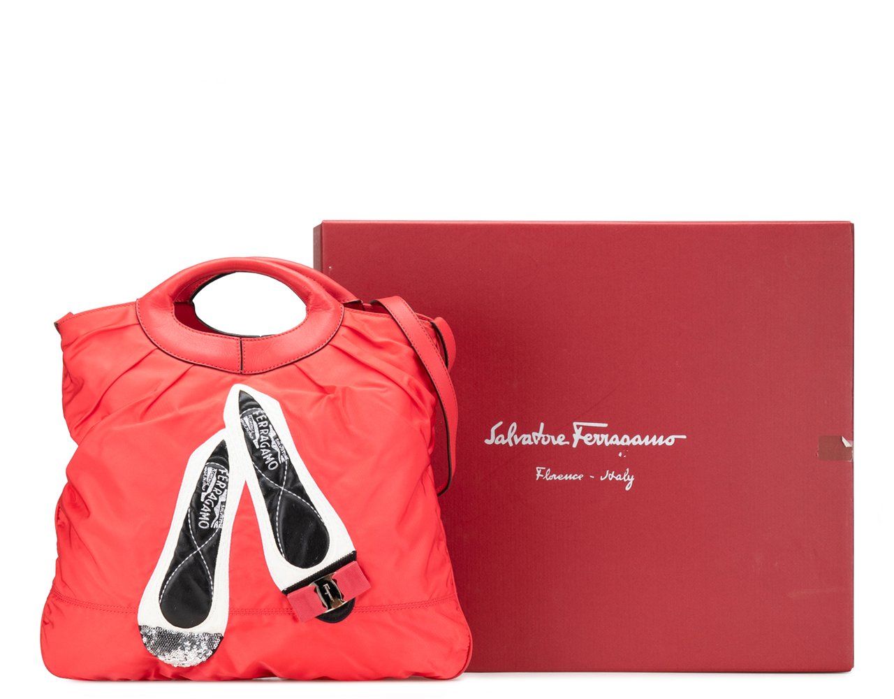 Ferragamo Nylon Vara Shoes Satchel Rood