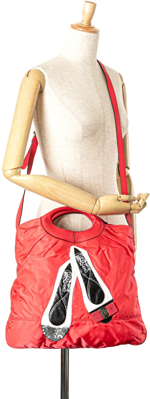 Ferragamo Nylon Vara Shoes Satchel Rood