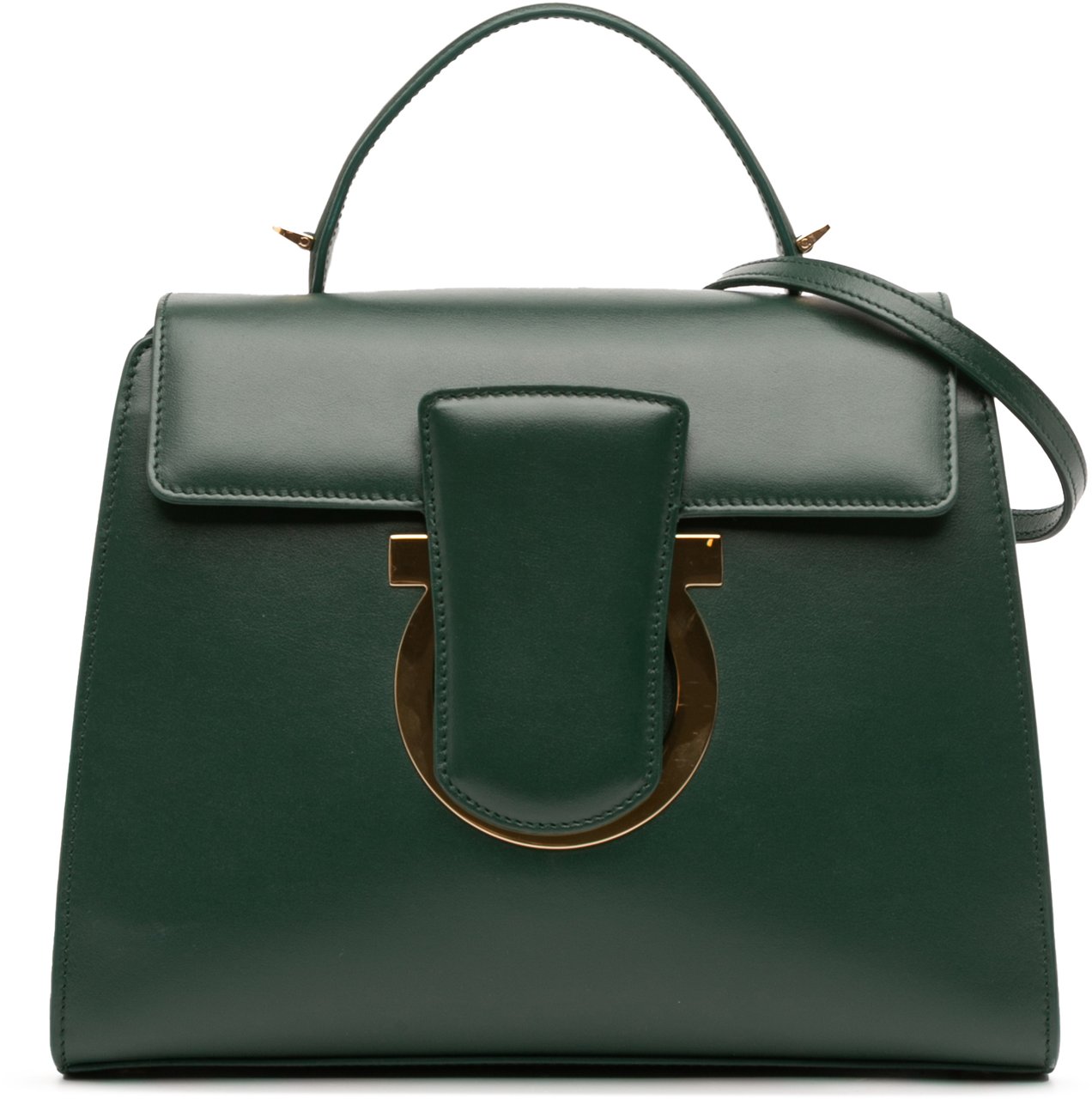 Ferragamo Leather Gancini Thalia Flap Top Handle Bag Groen