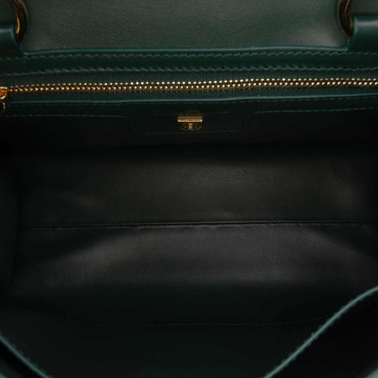 Ferragamo Leather Gancini Thalia Flap Top Handle Bag Groen