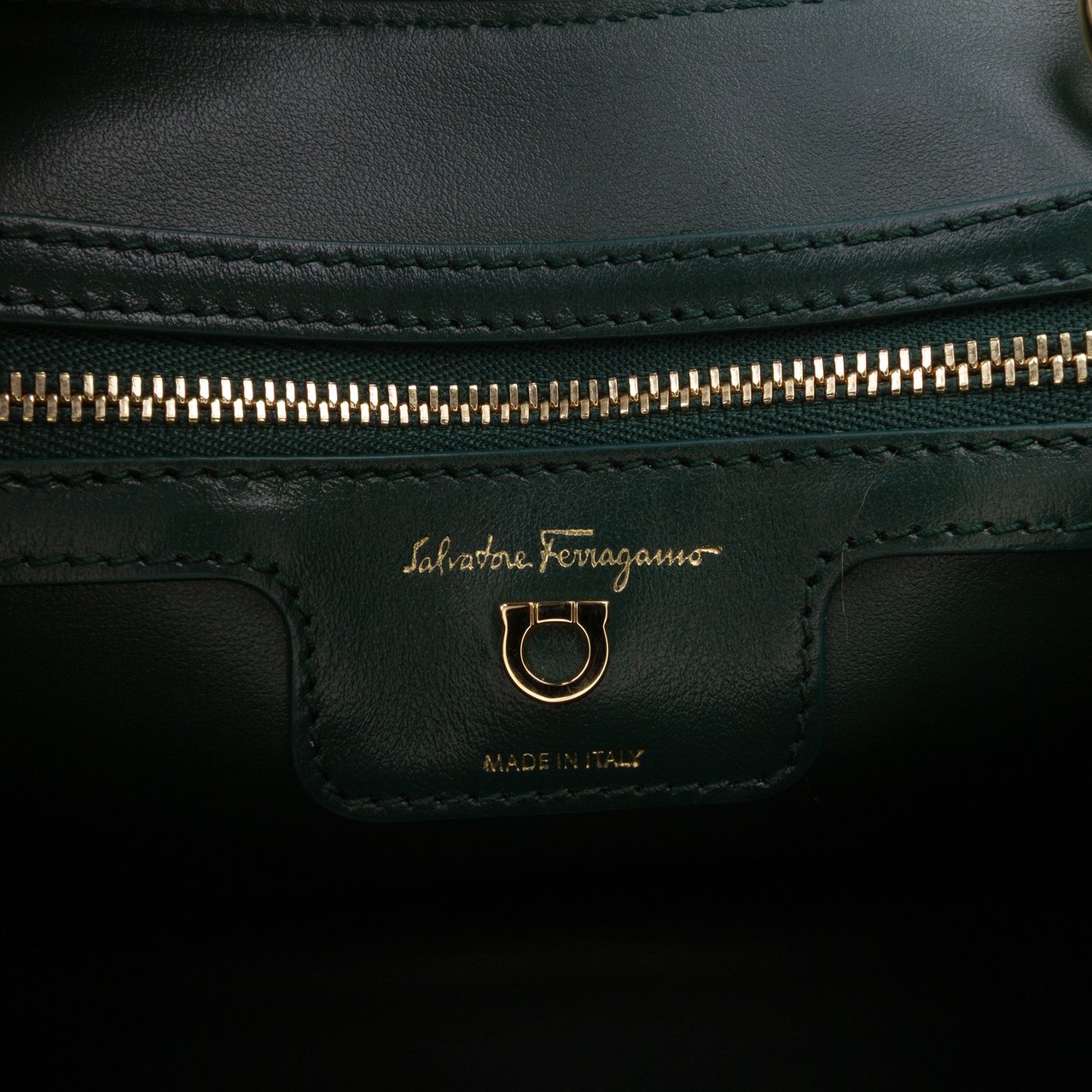Ferragamo Leather Gancini Thalia Flap Top Handle Bag Groen