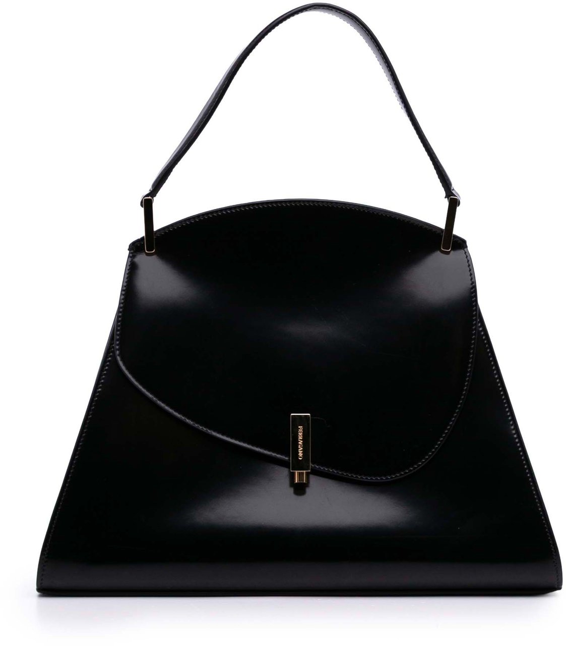 Ferragamo Medium Leather Prisma Top Handle Bag Zwart
