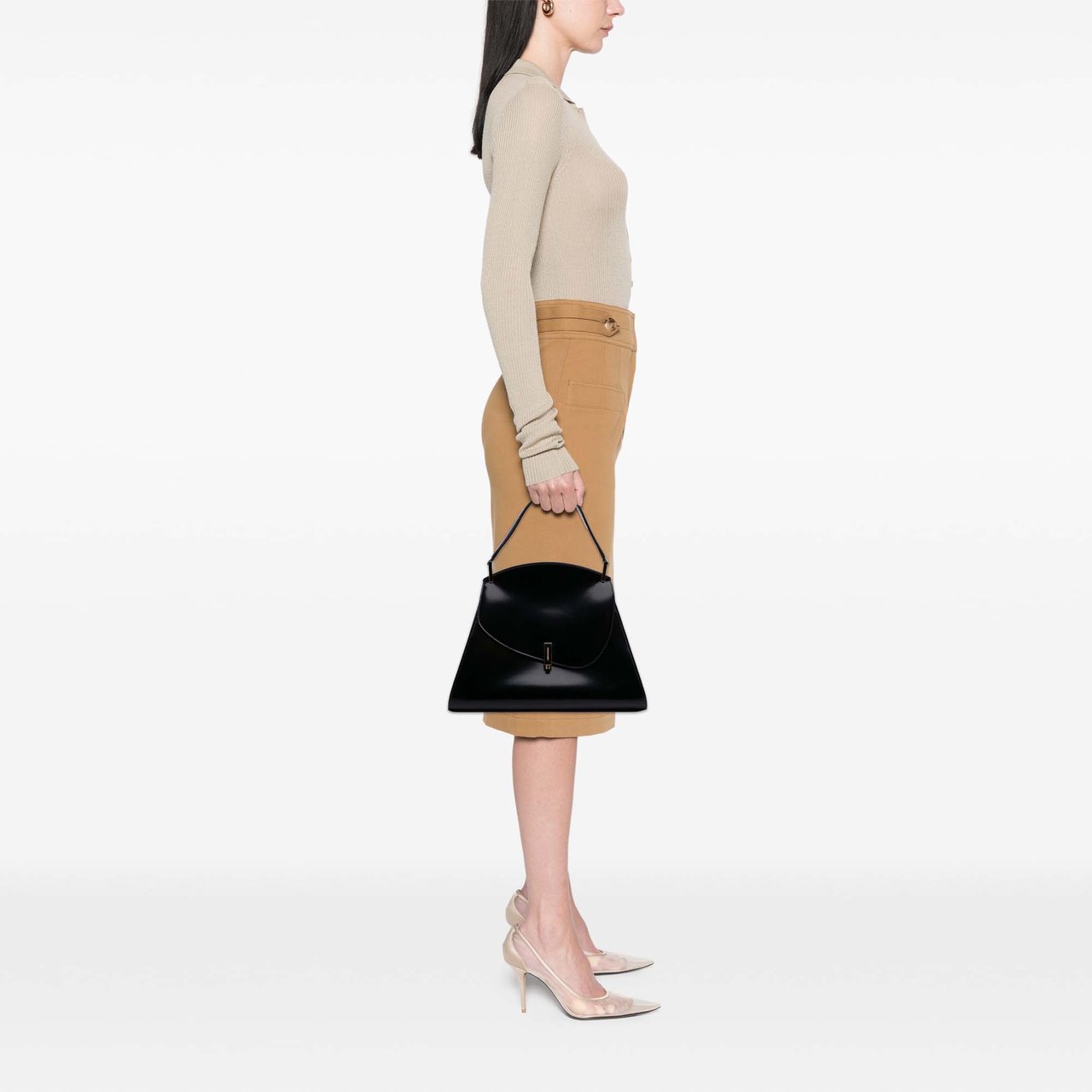 Ferragamo Medium Leather Prisma Top Handle Bag Zwart