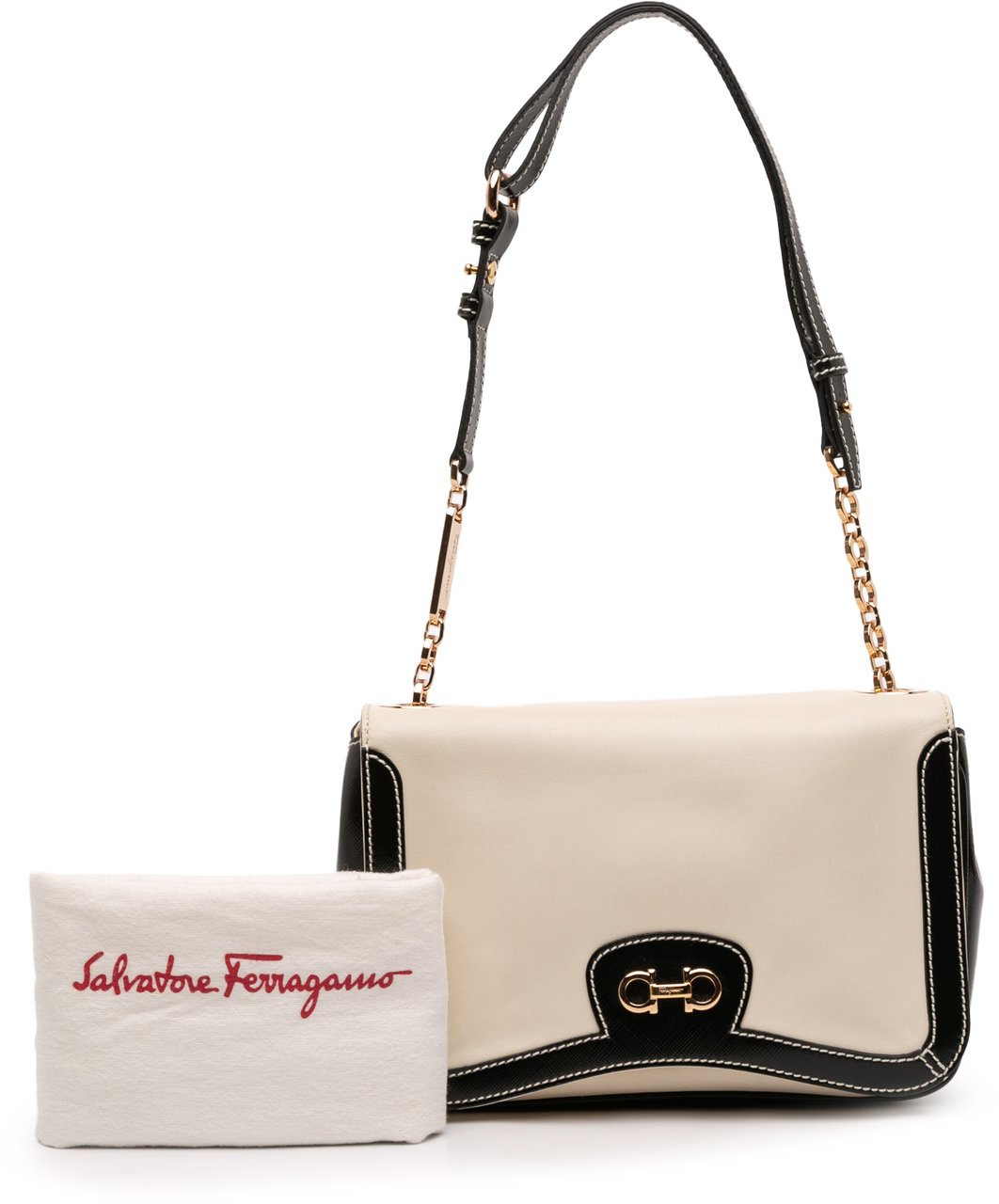 Ferragamo Leather Double Gancini Shoulder Bag Wit