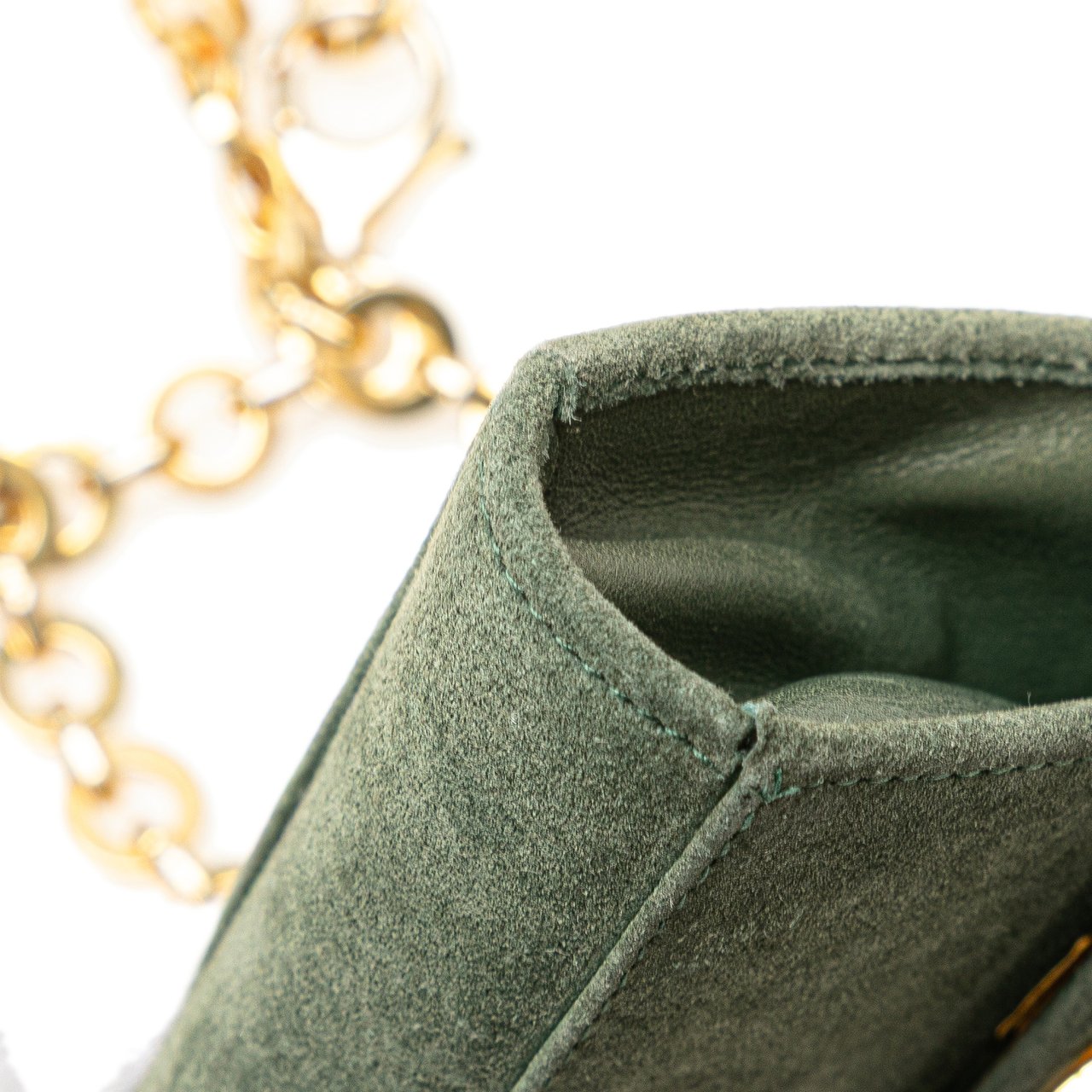 Ferragamo Mini Gancini Suede Chain Crossbody Groen