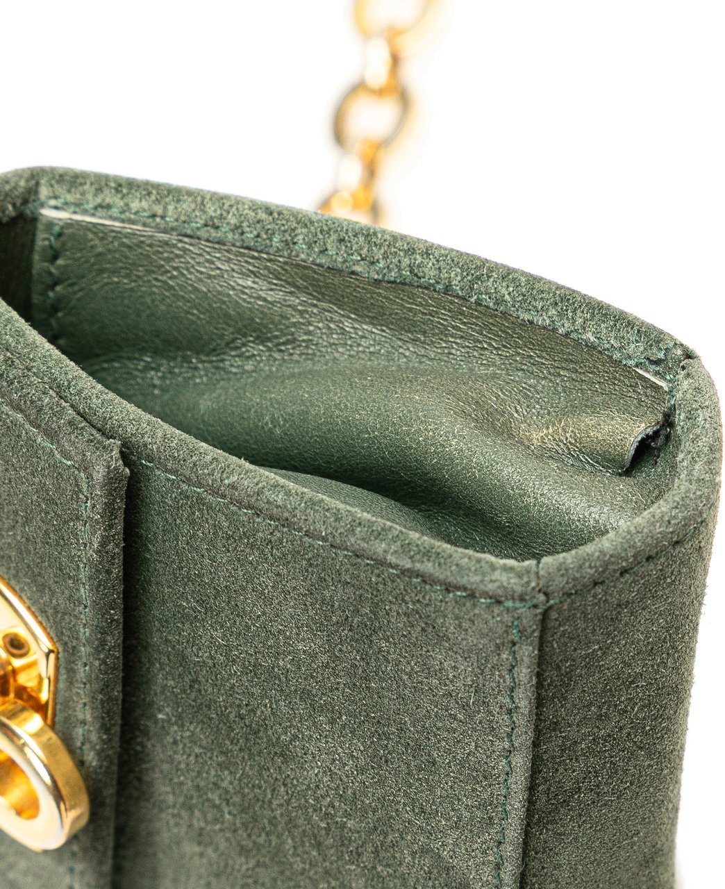 Ferragamo Mini Gancini Suede Chain Crossbody Groen