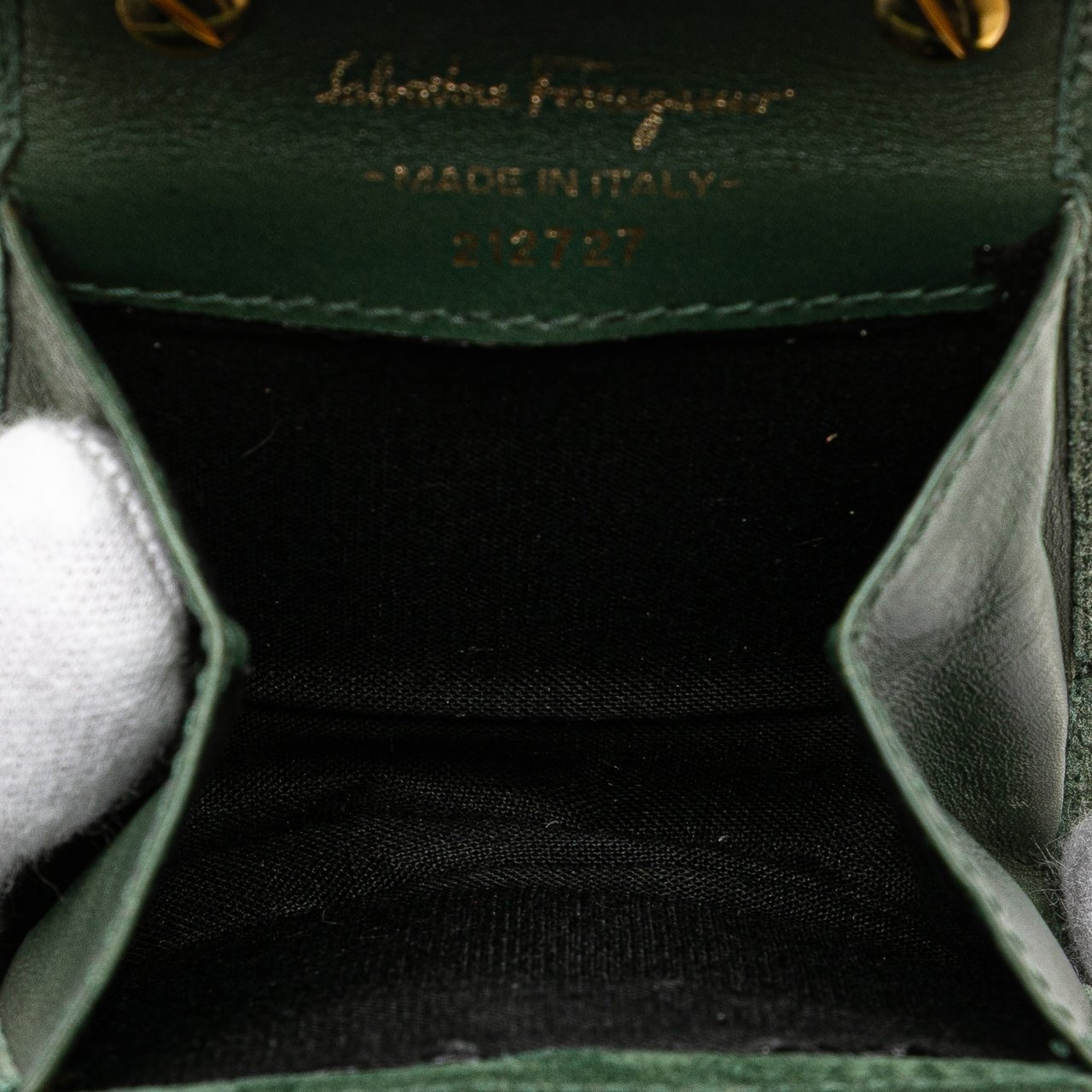 Ferragamo Mini Gancini Suede Chain Crossbody Groen