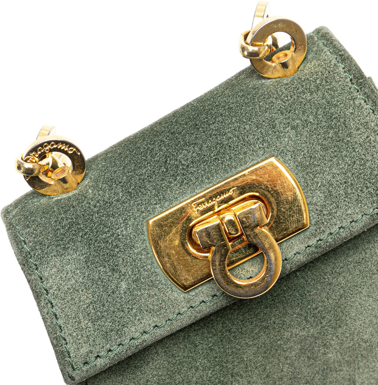 Ferragamo Mini Gancini Suede Chain Crossbody Groen