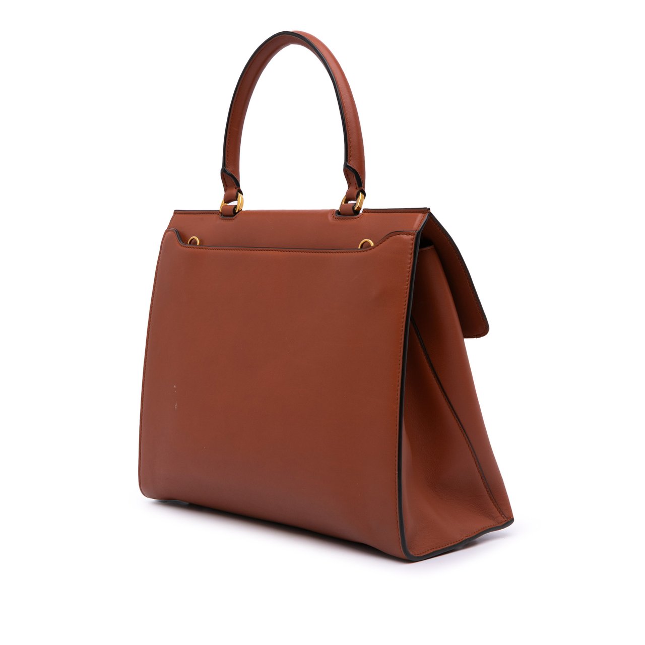 Ferragamo Leather Gancini Trifolio Top Handle Bag Bruin