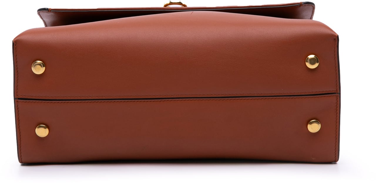 Ferragamo Leather Gancini Trifolio Top Handle Bag Bruin