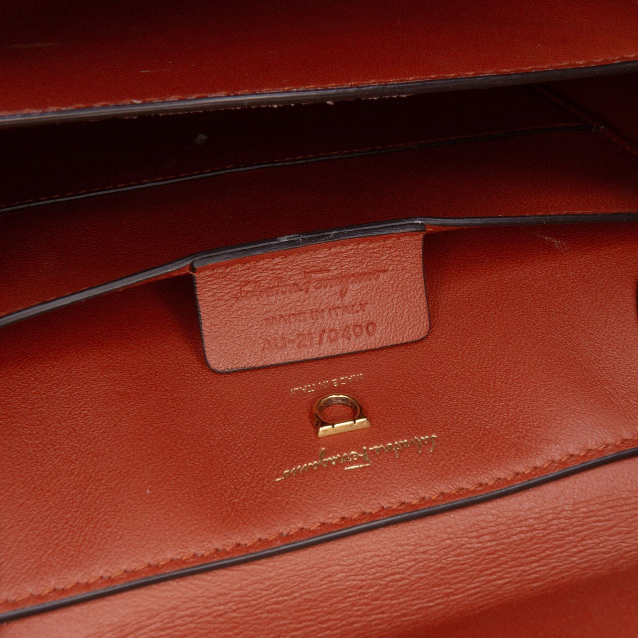 Ferragamo Leather Gancini Trifolio Top Handle Bag Bruin