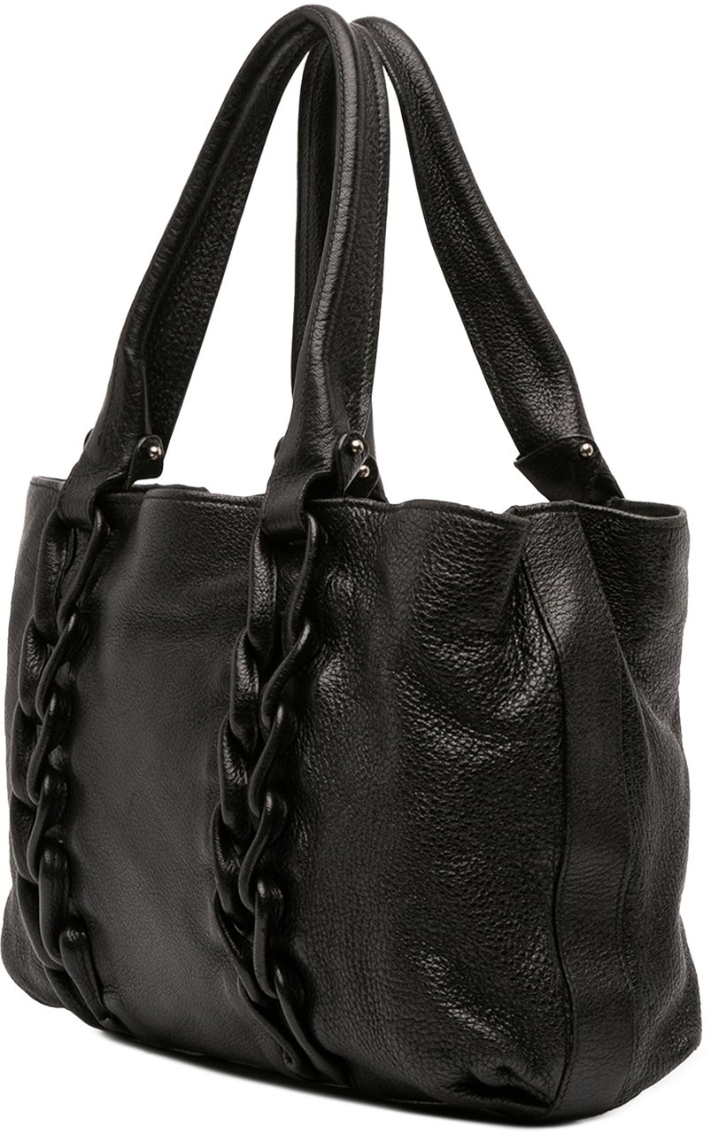 Ferragamo Leather Gancini Braided Tote Zwart