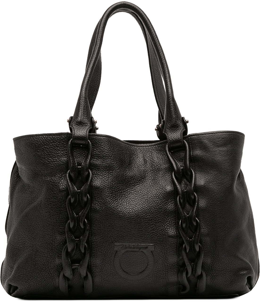 Ferragamo Leather Gancini Braided Tote Zwart