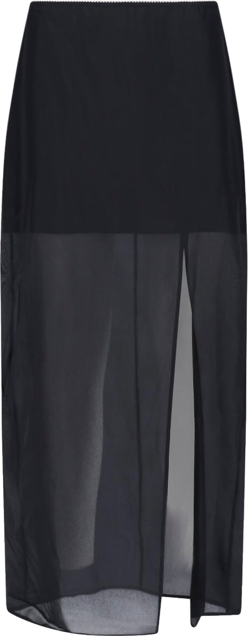 Filippa K Black Layered Sheer Midi Slit Skirt Zwart
