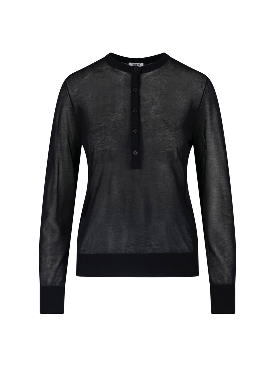 Filippa K Black Lightweight Semi-Sheer Round Neck Sweater Zwart
