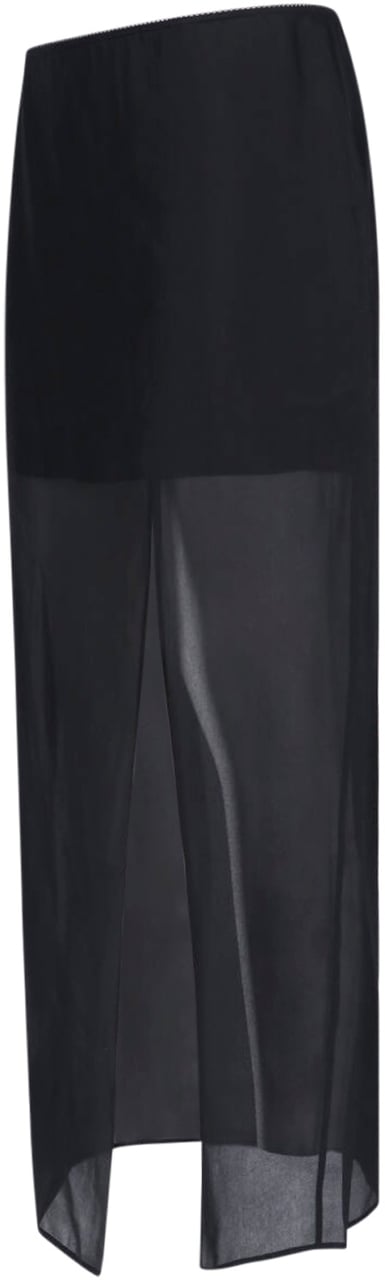 Filippa K Black Layered Sheer Midi Slit Skirt Zwart