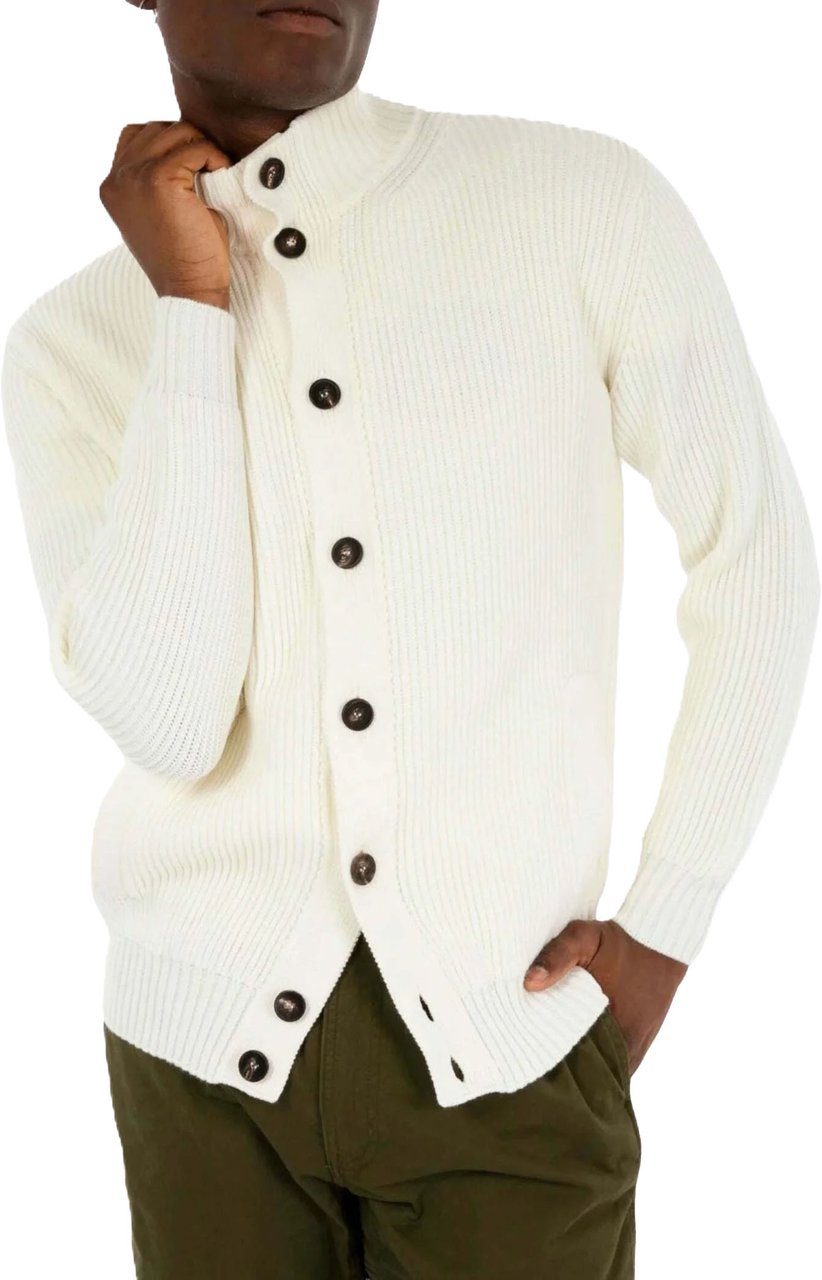 Filippo De Laurentiis Ribbed Knit Merino Wool Cardigan Neutraal