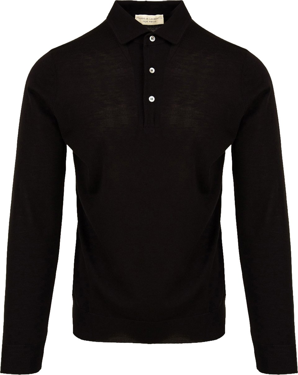Filippo De Laurentiis Long-Sleeve Polo Shirt In Wool Zwart