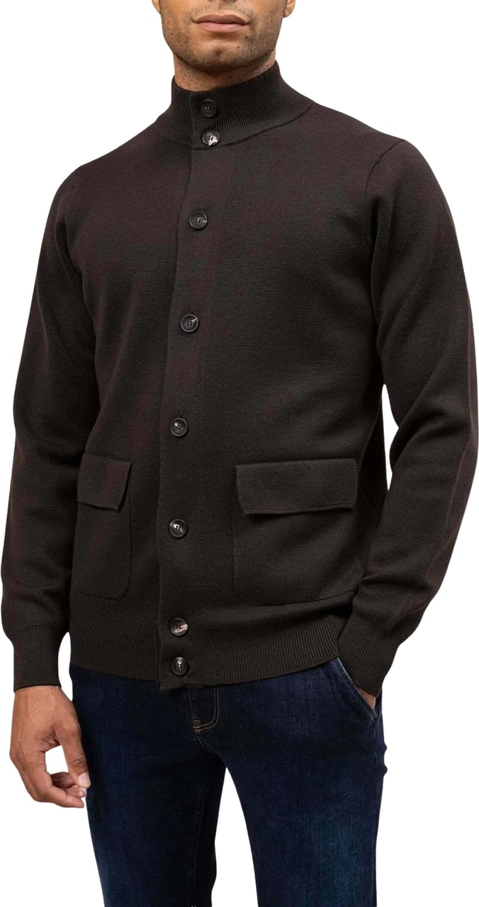 Filippo De Laurentiis Refined Cardigan With High Collar Zwart