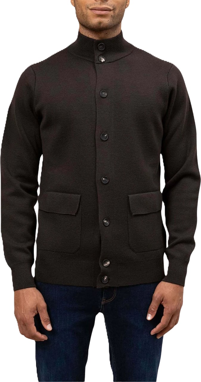 Filippo De Laurentiis Refined Cardigan With High Collar Zwart