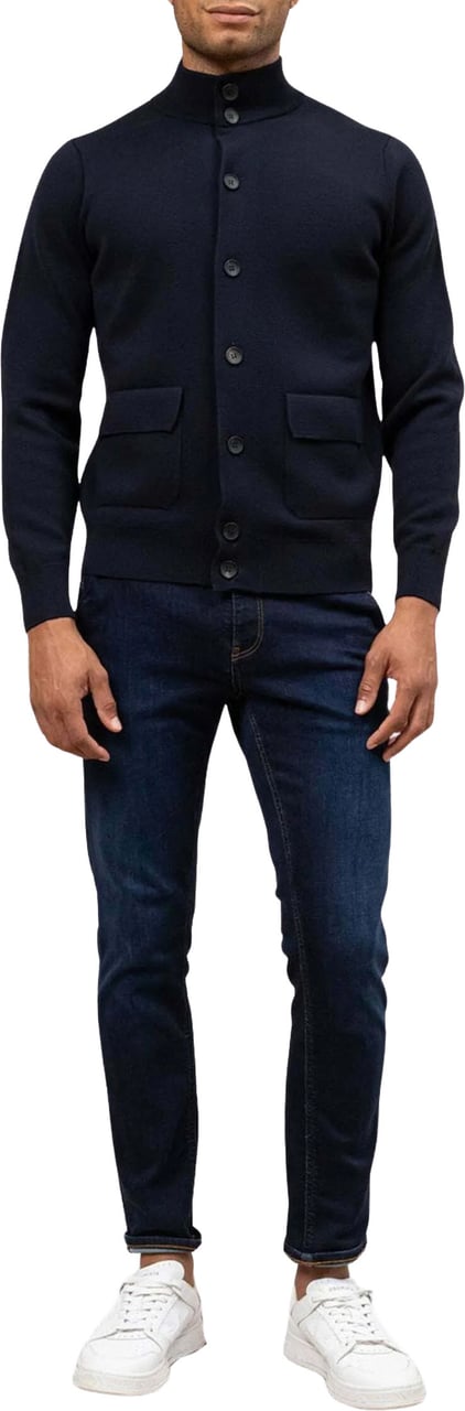 Filippo De Laurentiis Navy Blue Wool Buttoned Cardigan Zwart