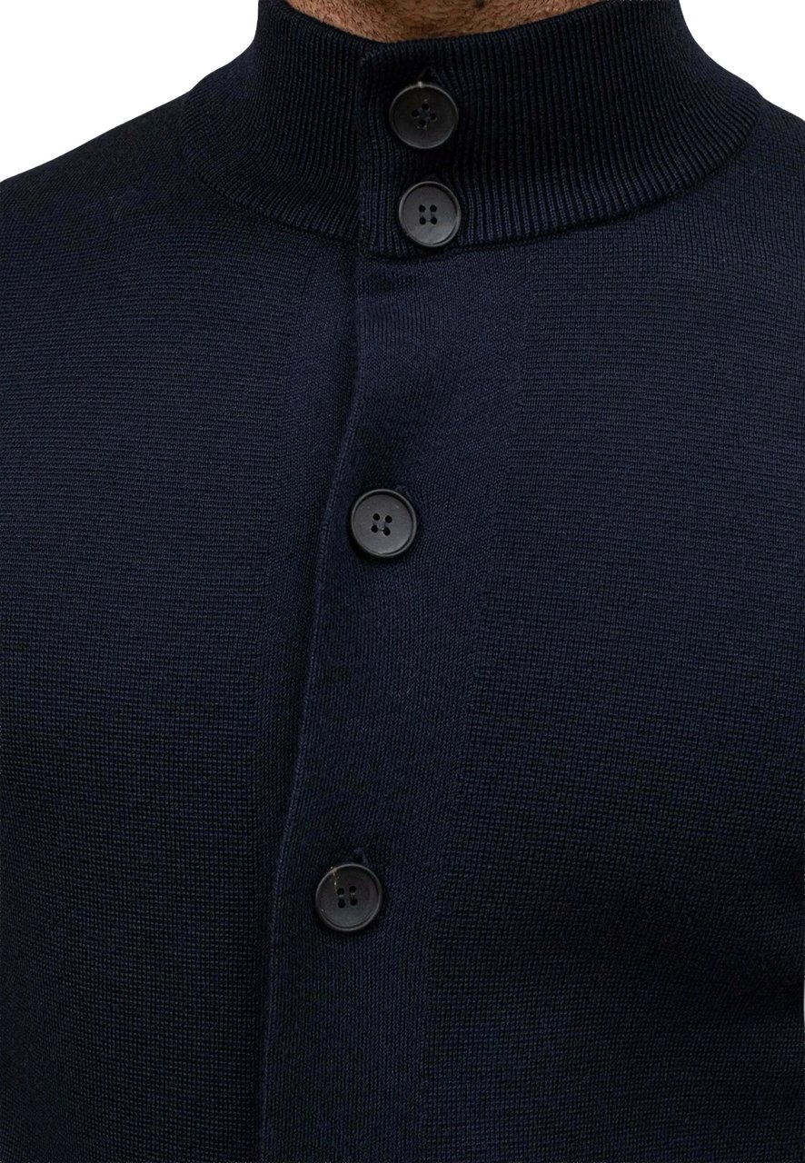 Filippo De Laurentiis Navy Blue Wool Buttoned Cardigan Zwart