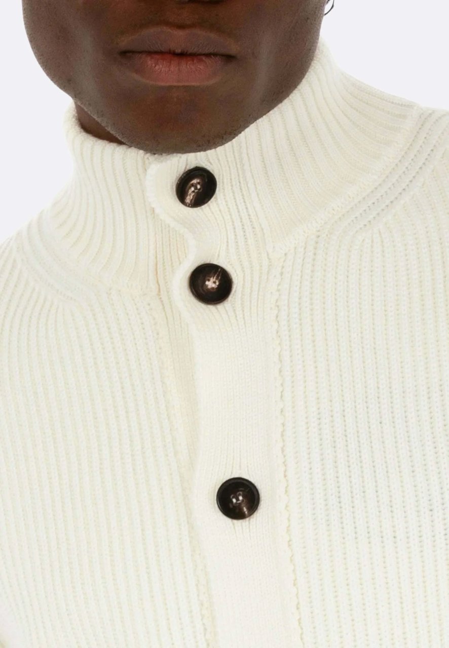 Filippo De Laurentiis Ribbed Knit Merino Wool Cardigan Neutraal