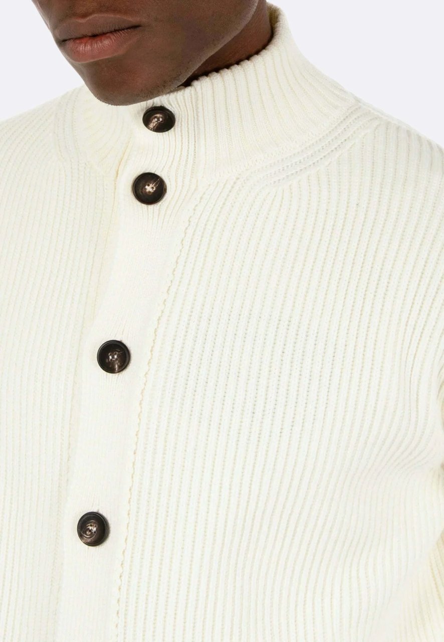 Filippo De Laurentiis Ribbed Knit Merino Wool Cardigan Neutraal