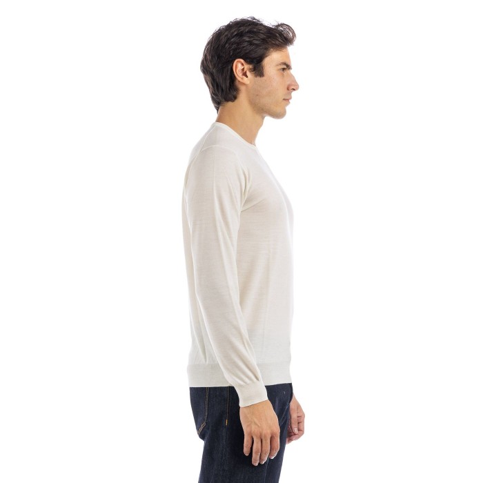 Filippo De Laurentiis Long-Sleeve Crew Neck Sweater In Fine Merino Wool Wit