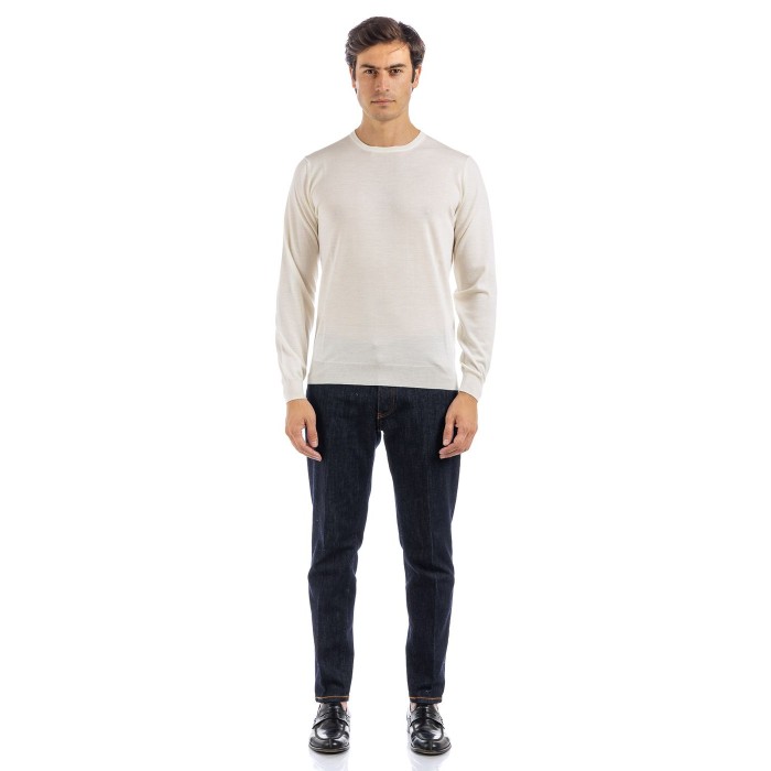 Filippo De Laurentiis Long-Sleeve Crew Neck Sweater In Fine Merino Wool Wit