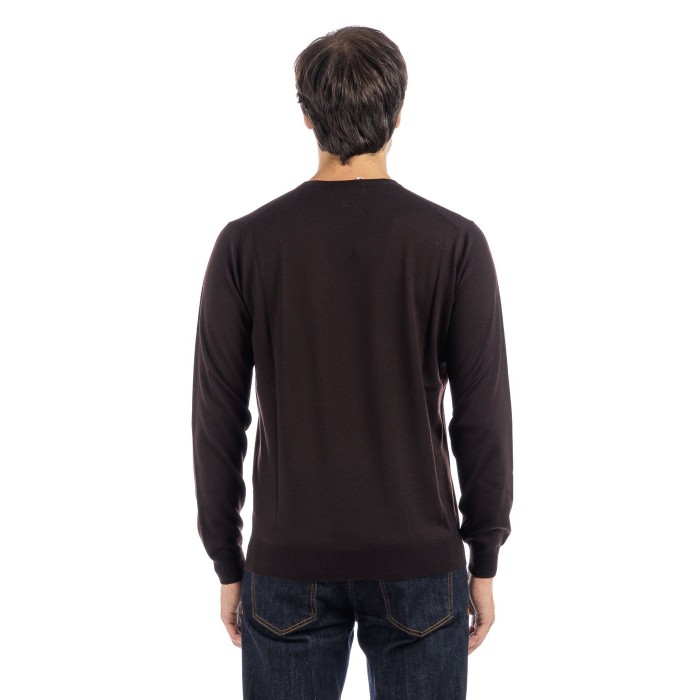 Filippo De Laurentiis Classic Crew Neck Sweater In Rich Chocolate Tone Zwart