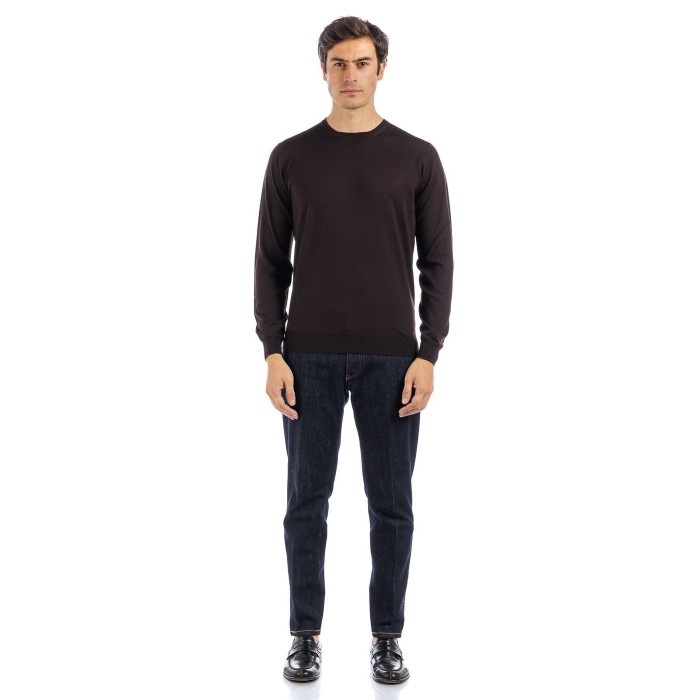 Filippo De Laurentiis Classic Crew Neck Sweater In Rich Chocolate Tone Zwart