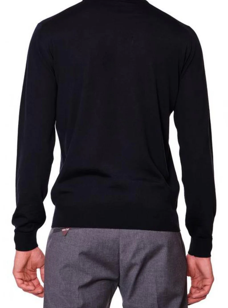 Filippo De Laurentiis Navy Blue Merino Crewneck Sweater Zwart