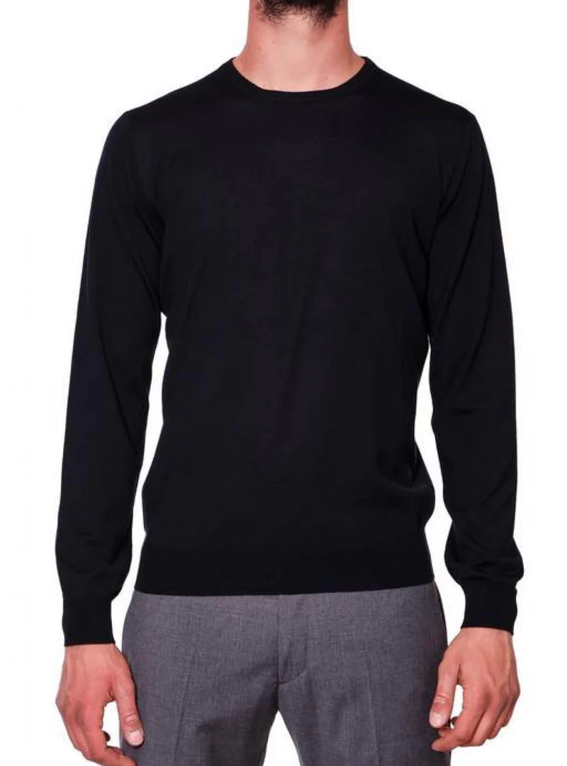 Filippo De Laurentiis Navy Blue Merino Crewneck Sweater Zwart