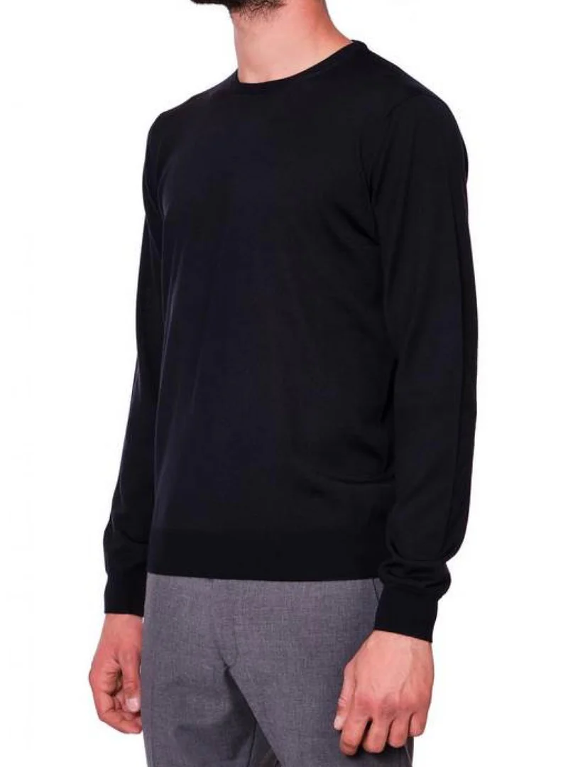 Filippo De Laurentiis Navy Blue Merino Crewneck Sweater Zwart