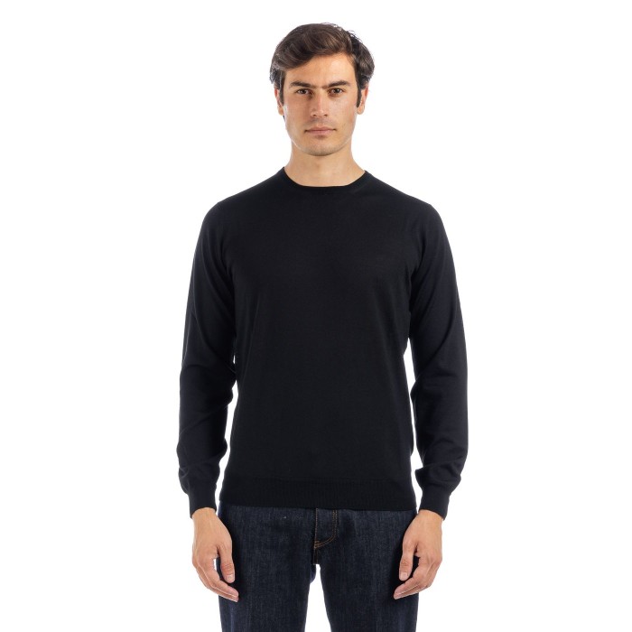 Filippo De Laurentiis Merino Wool Sweater With Classic Crew Neckline Zwart
