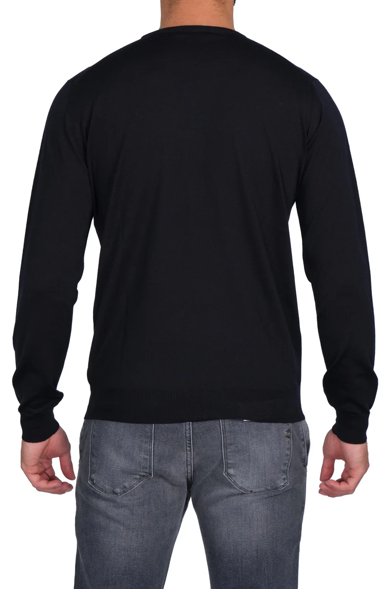 Filippo De Laurentiis Timeless Black Merino Crew Neck Sweater Zwart
