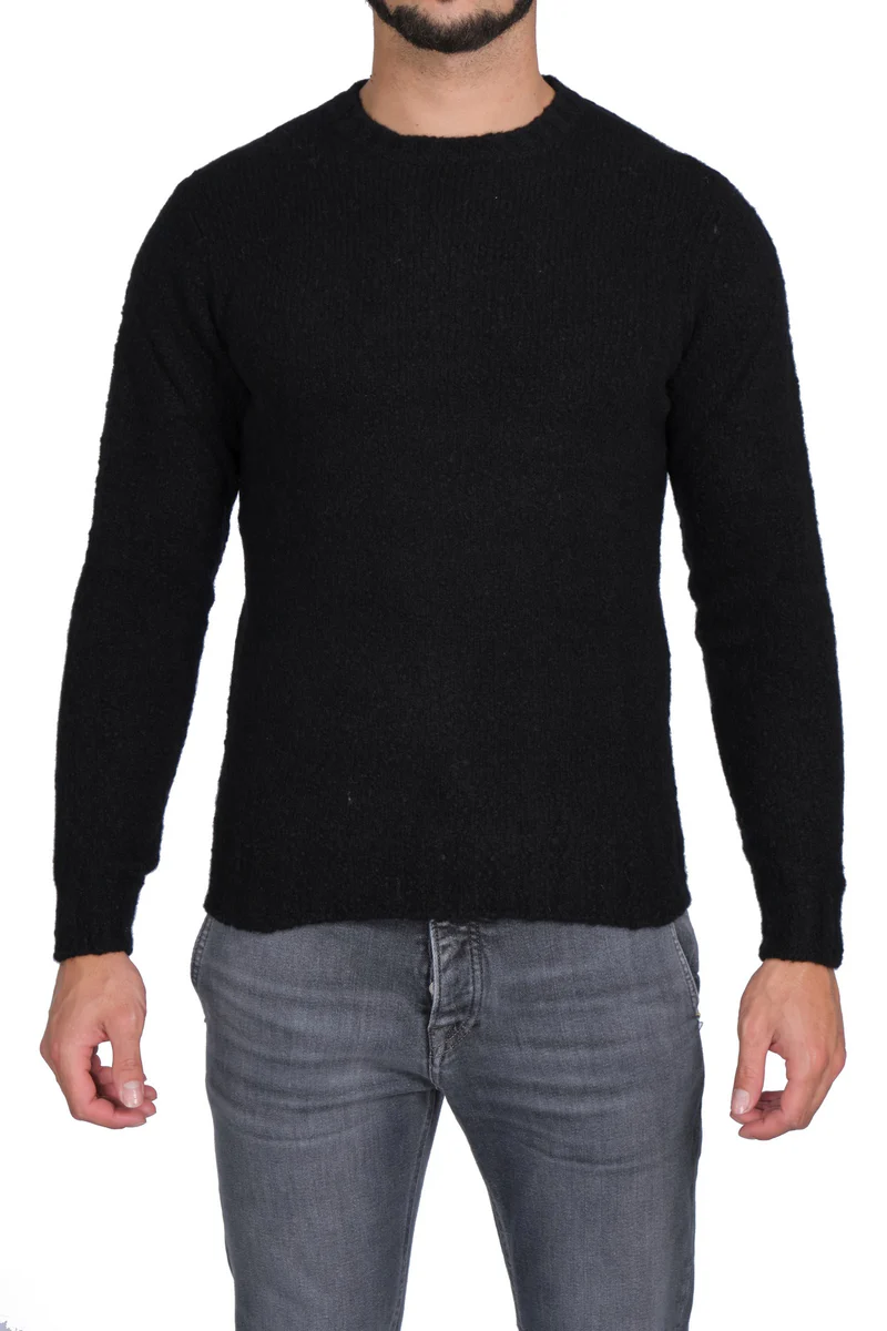 Filippo De Laurentiis Timeless Black Merino Crew Neck Sweater Zwart