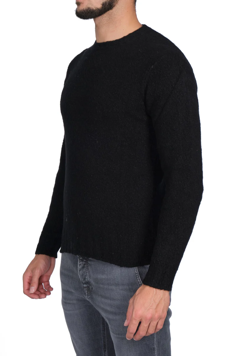 Filippo De Laurentiis Timeless Black Merino Crew Neck Sweater Zwart