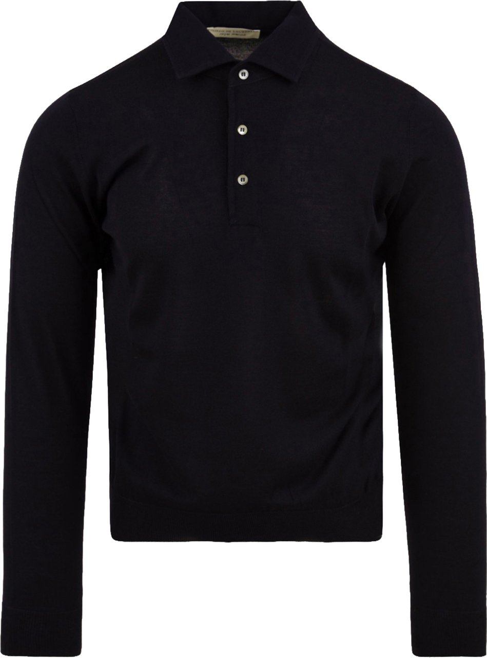 Filippo De Laurentiis Navy Blue Paramontura Merino Polo Zwart